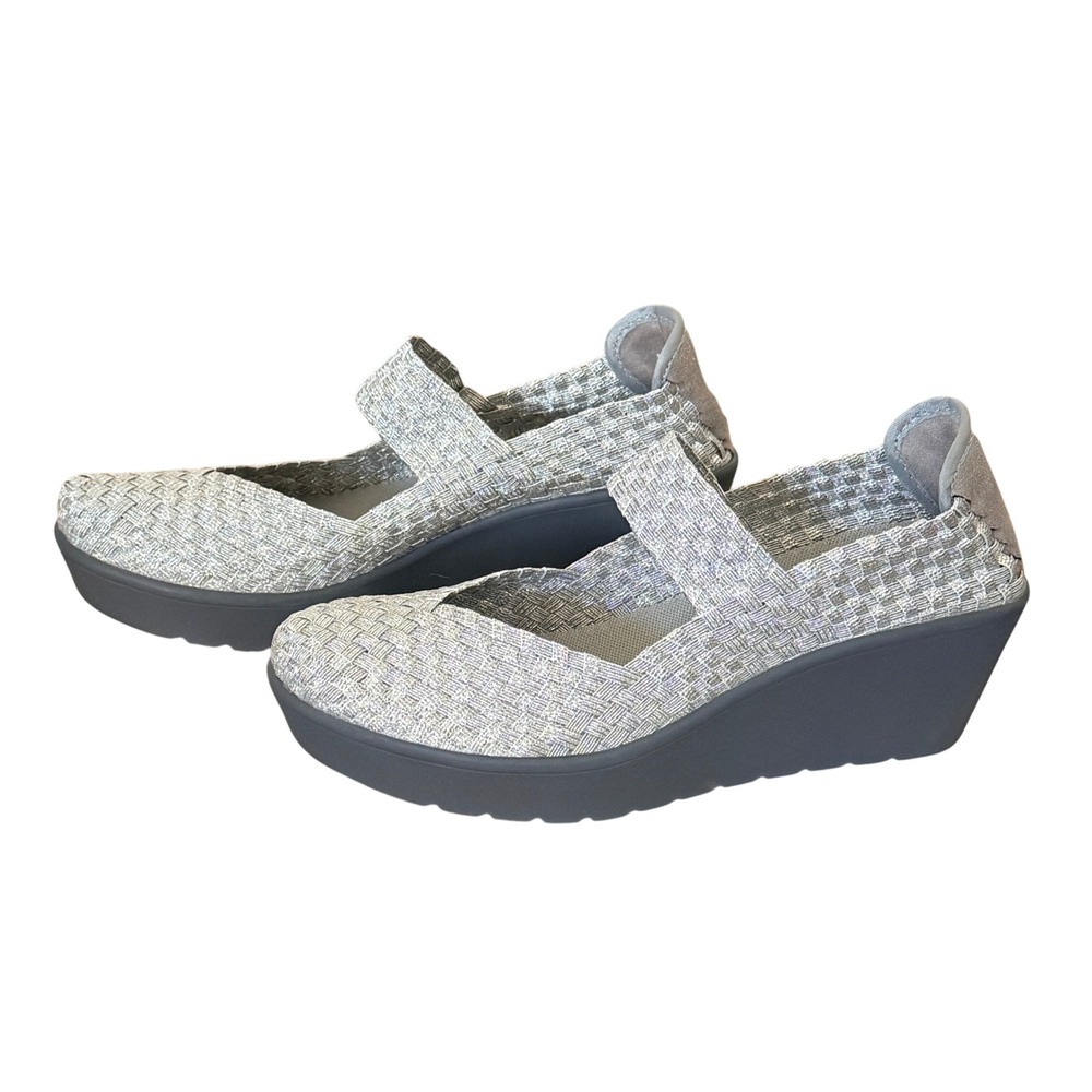 Steven Steve Madden Brice Metallic Silver Woven Mary Jane Wedges Womens 9.5